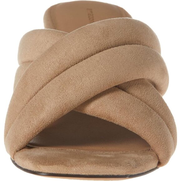 🆕Women Crossover Heeled Sandal Pump Beige Faux Microsuede - Chic & Comfortable - Picture 2 of 7
